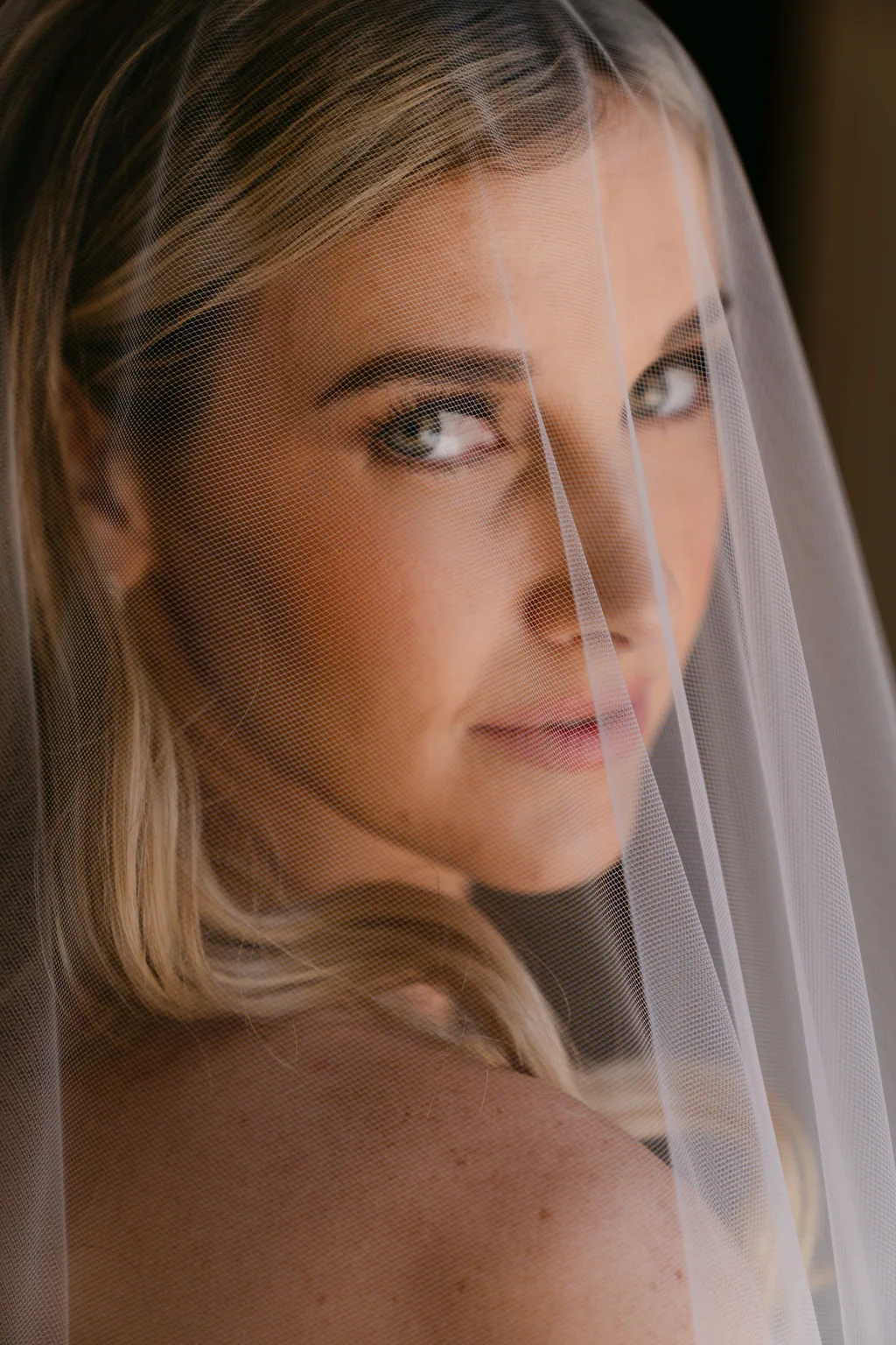A close portrait through the veil before the ceremony
