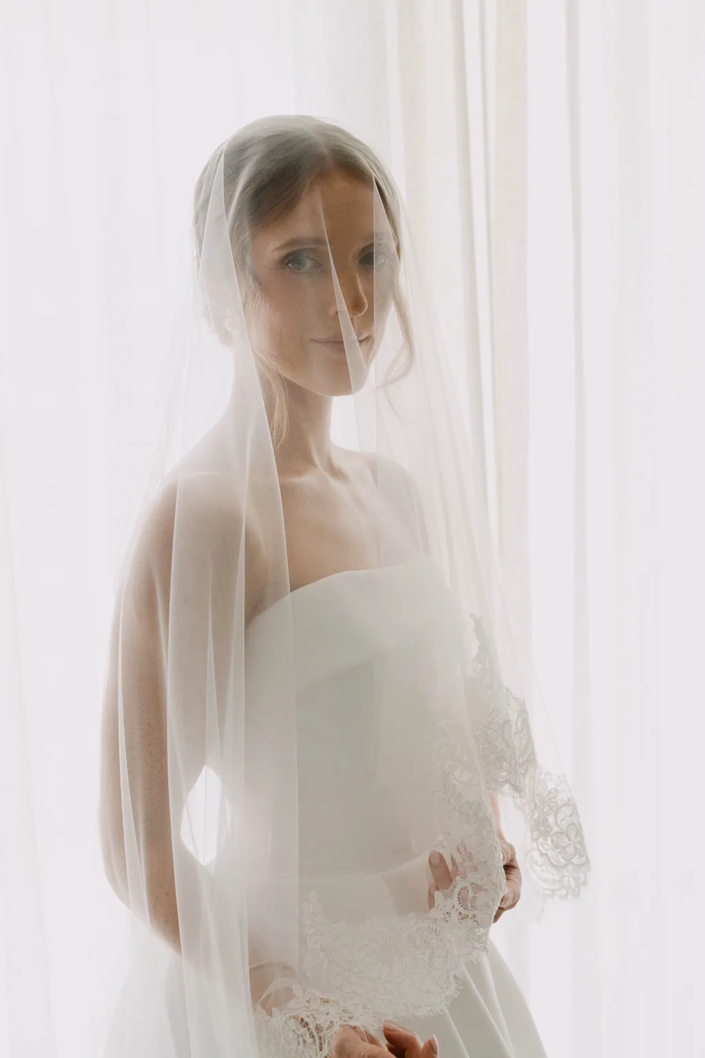 Lauren under her veil before the ceremony